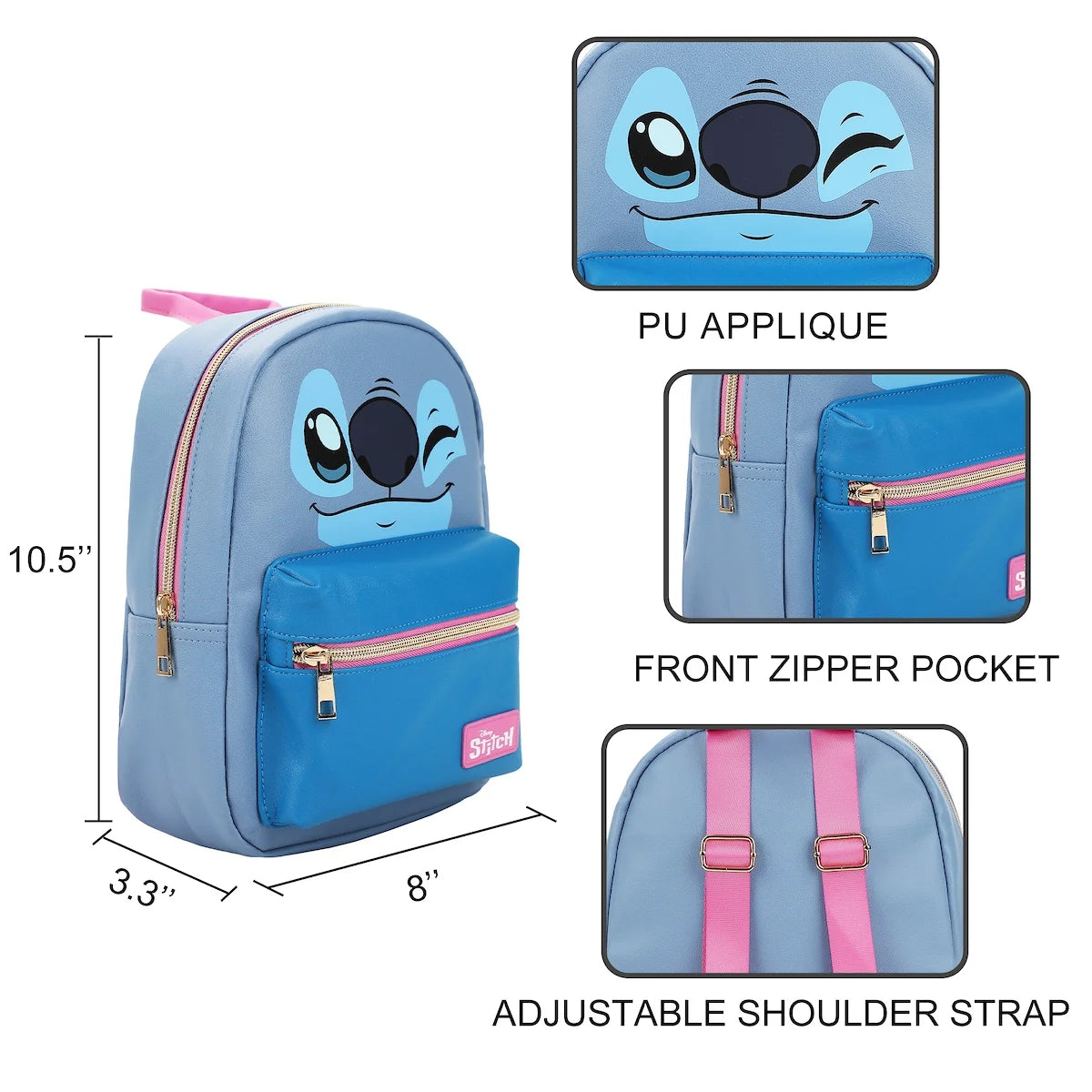 Disney's Stitch Character Face 10.5" Youth Mini Backpack
