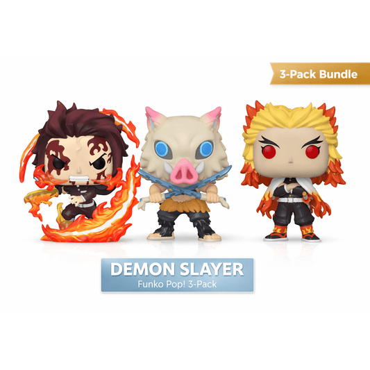 Demon Slayer Bundle – Tanjiro, Inosuke & Rengoku (3-Pack Funko Pops w/ Protectors)