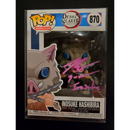Demon Slayer - Inosuke Hashibira #870 Signed (Pink Ink) Funko Pop! With Protector