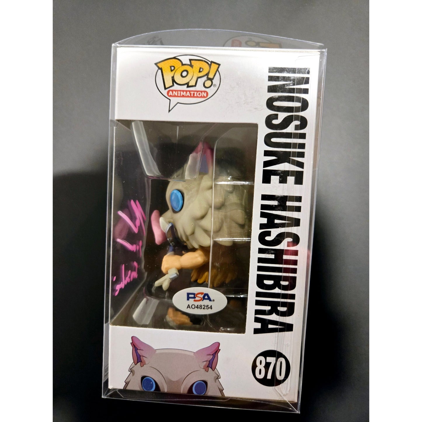 Demon Slayer - Inosuke Hashibira #870 Signed (Pink Ink) Funko Pop! With Protector