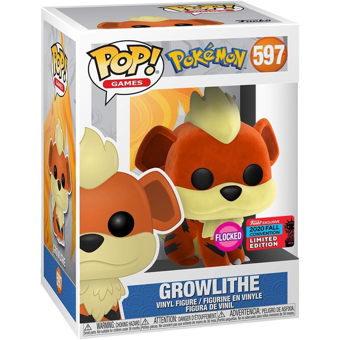 Funko Pop! Pokemon Flocked Growlithe # 597 Fall Convention Limited Edition