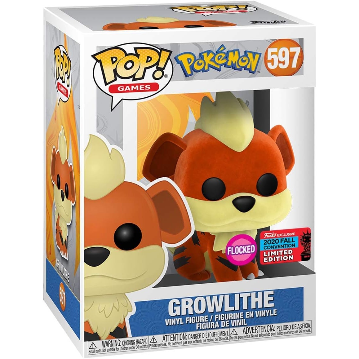 Funko Pop! Games Pokemon - Flocked Growlithe #597 Fall Convention Limited Edition With Protector