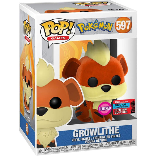 Funko Pop! Games Pokemon - Flocked Growlithe #597 Fall Convention Limited Edition With Protector