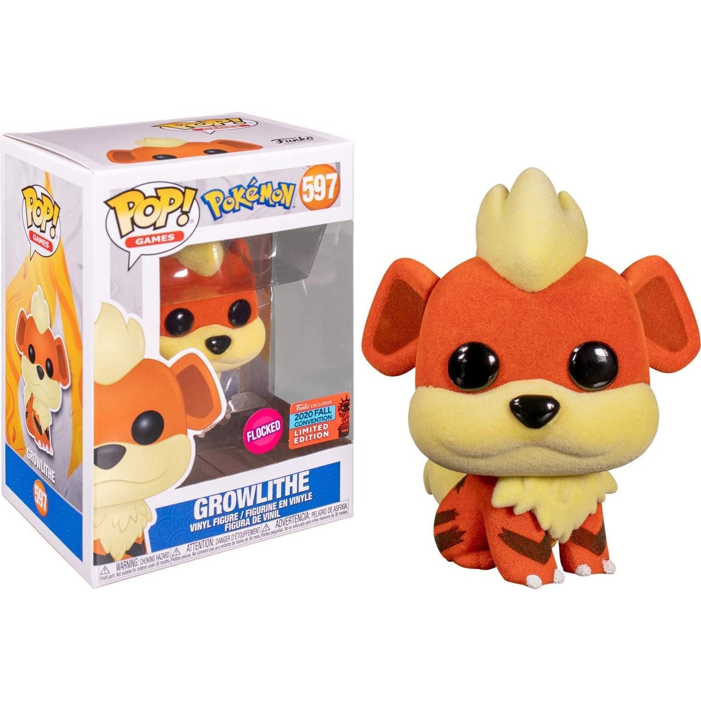 Funko Pop! Games Pokemon - Flocked Growlithe #597 Fall Convention Limited Edition With Protector