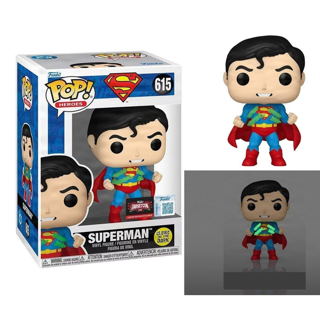 Funko Pop! Heroes: Superman - Superman GITD Exclusive #615 With Protector