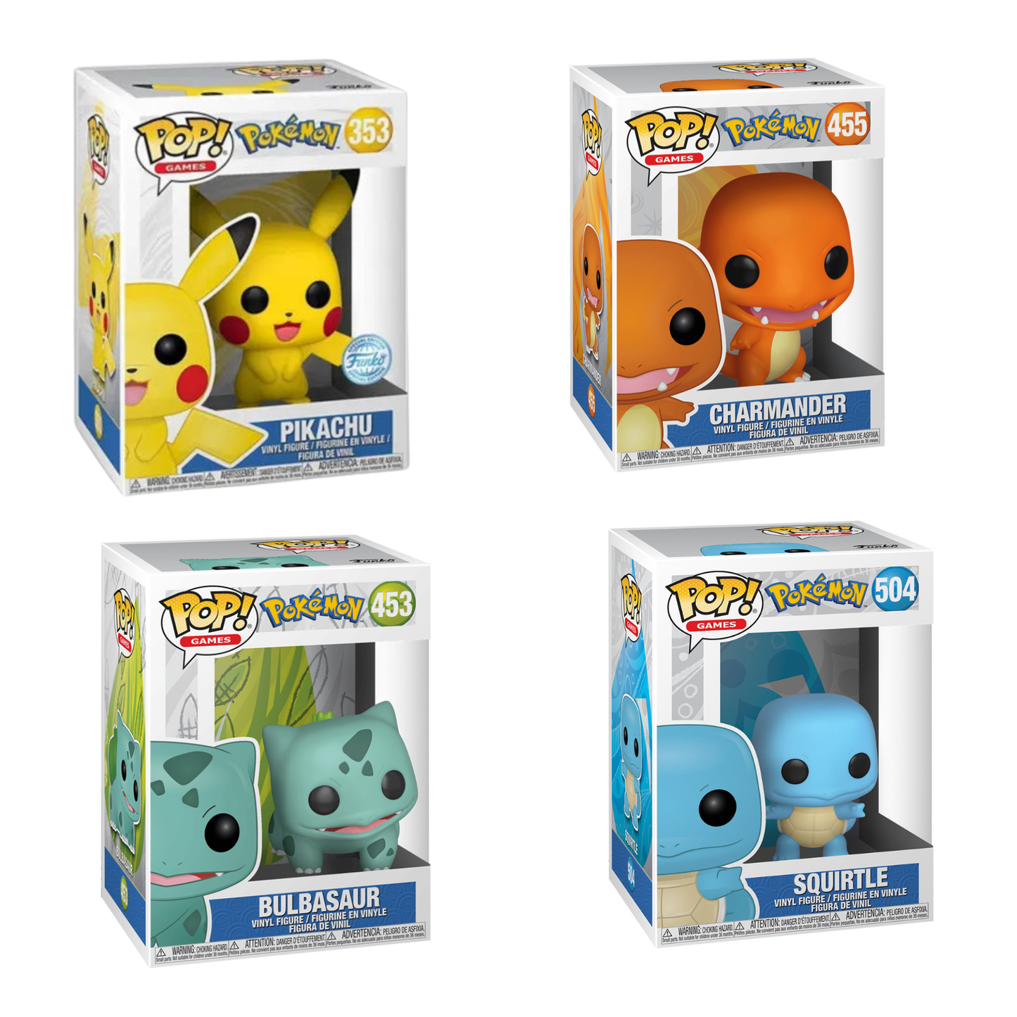 Funko Pop! Pokémon Kanto Starters Bundle - Set of 4 w/ Protectors